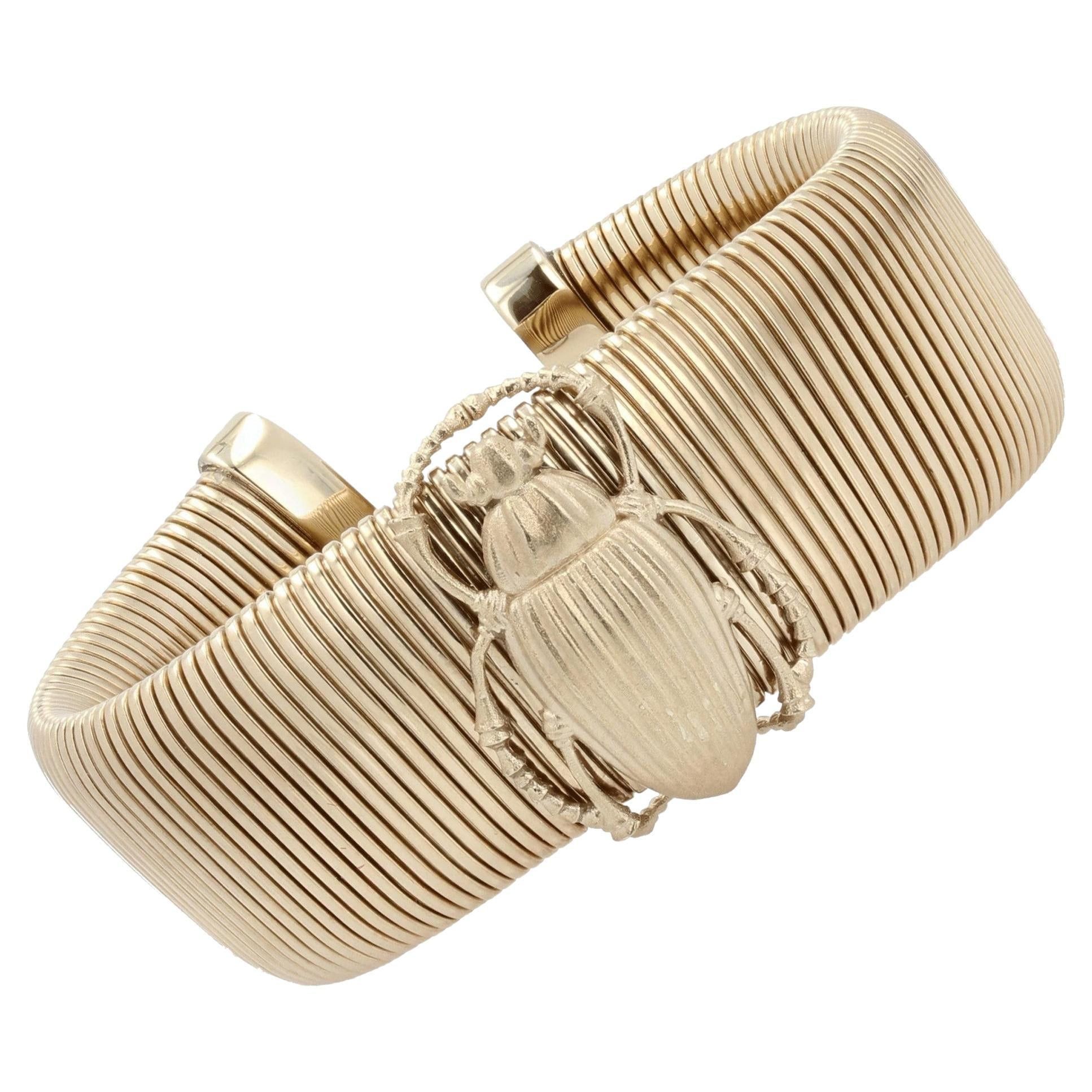image of Vintage Modern Vermeil Scarab Beetle Bracelet in Silver, Women's