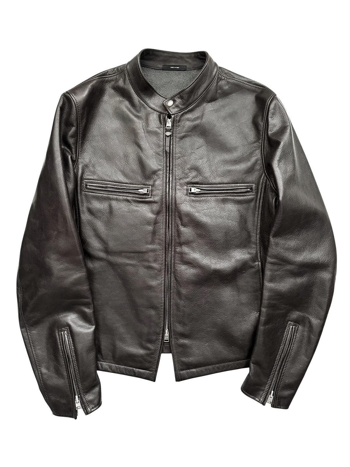 Slim Brown Black Cow Leather Cafe Jacket