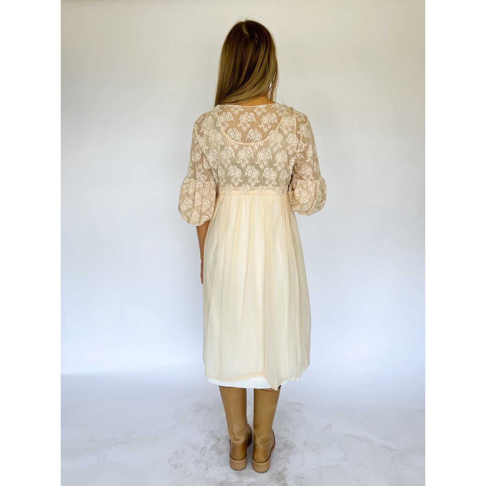 Vintage Vintage Sheer Cream Lace Midi Dress Set Lingerie Streetware Size M / US 6-8 / IT 42-44 - 7 Thumbnail
