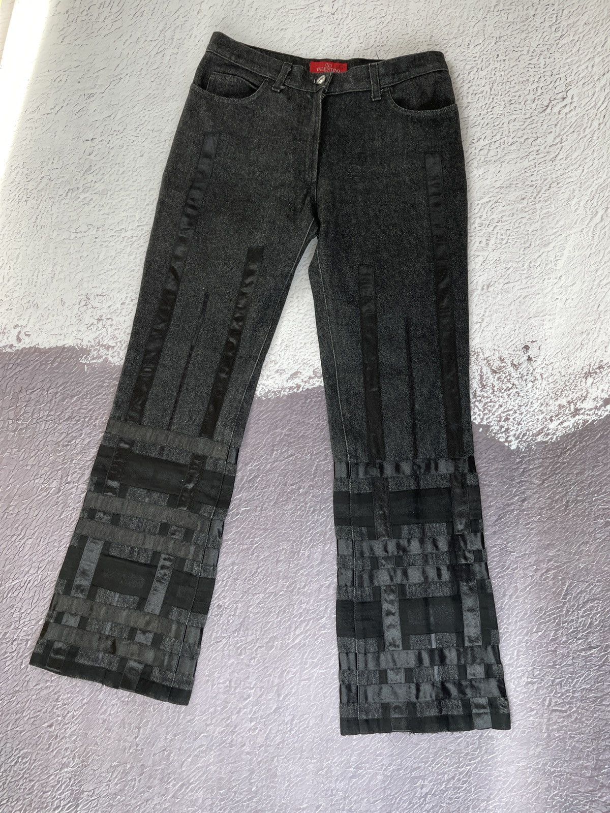 Image of Archival Clothing x Avant Garde Valentino Jeans Avant Garde Bondage Style Denim Flared Pants in Gre