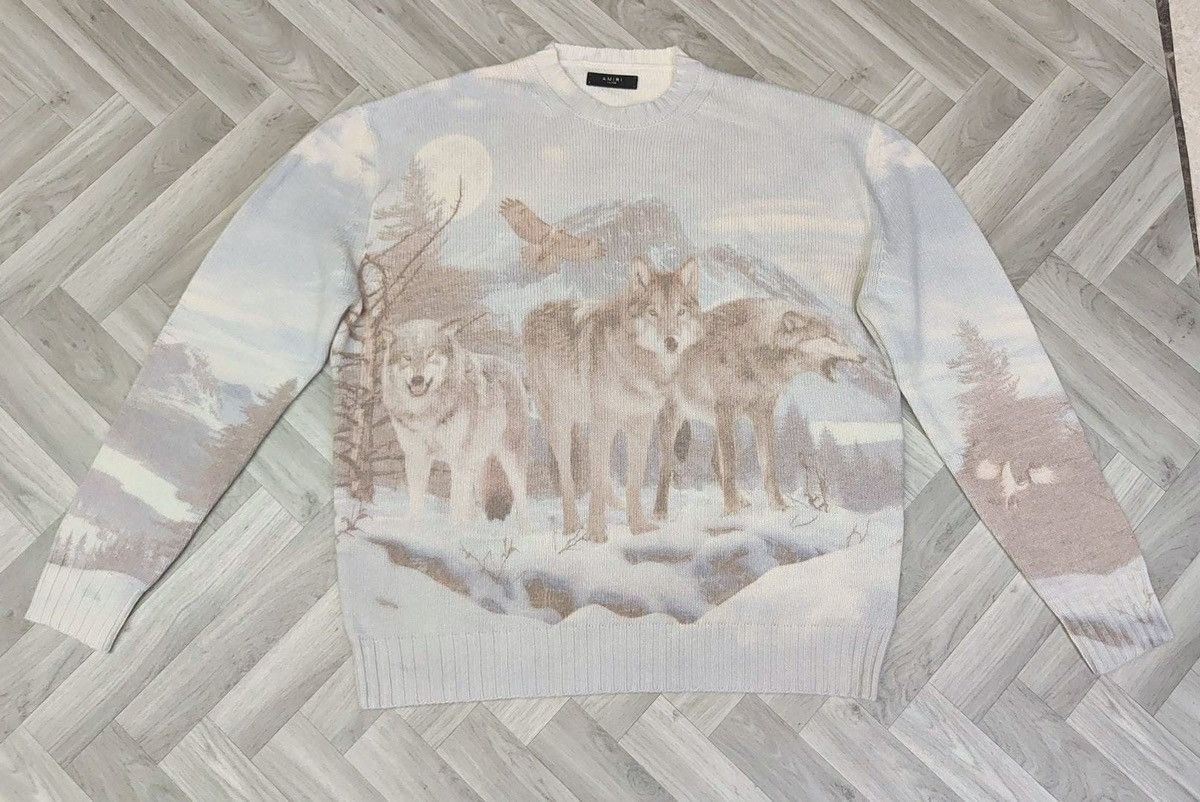 image of Amiri Wolf Wolves Sweater in White, Men's (Size Small)