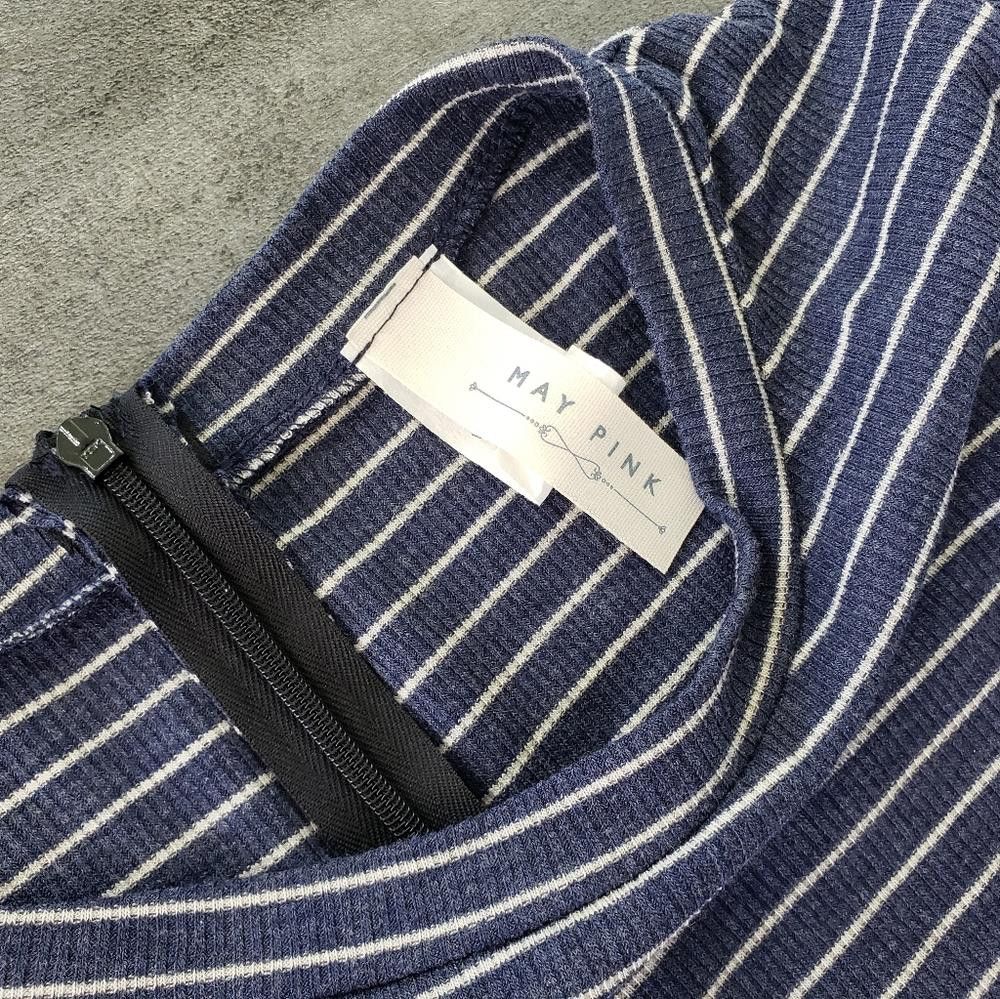 Designer Navy White Striped MP Ruched Romper Size 32" / US 10 / IT 46 - 3 Thumbnail