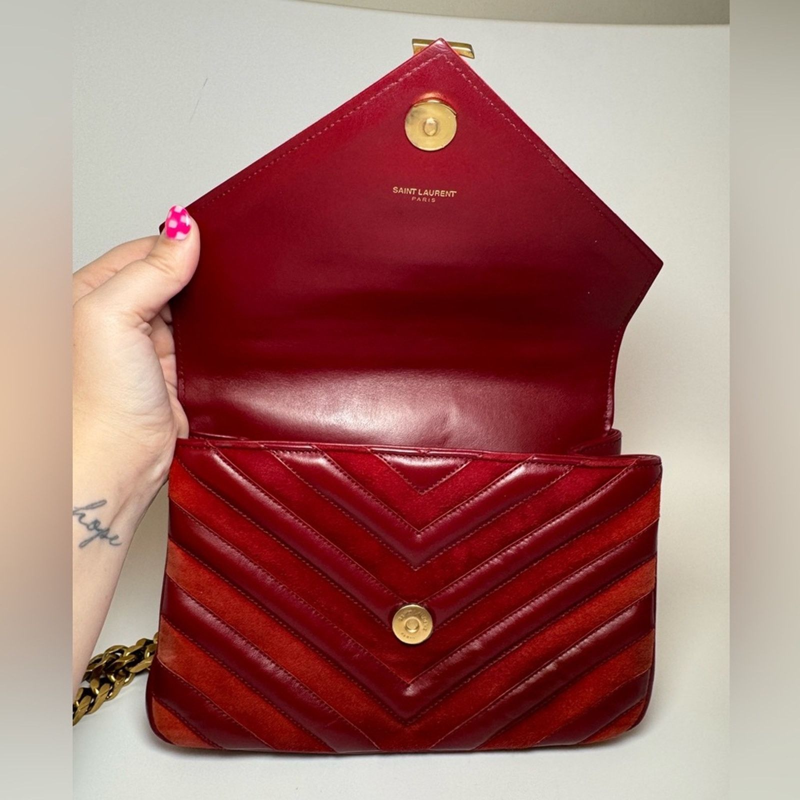 Yves Saint Laurent Saint Laurent YSL Red Suede Leather College Crossbody Bag Size ONE SIZE - 7 Thumbnail