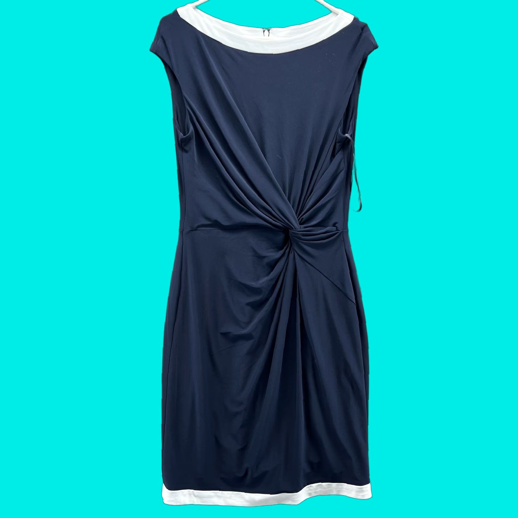 Ralph Lauren Lauren Ralph Lauren Dress Womens 14 Blue Ruched Sheath Knee Length Cap Sleeves Boat Neck Lined Zip Size XL / US 12-14 / IT 48-50 - 1 Thumbnail