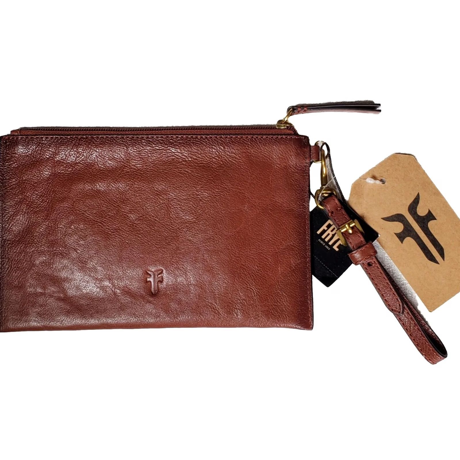 Frye VINTAGE FRYE Wristlet Wallet Smooth Leather Cognac Brown DB0625 Full Zip New Wristlet Clutch Womens Small Bag 9in 5.75in 0.25in Size ONE SIZE - 2 Thumbnail