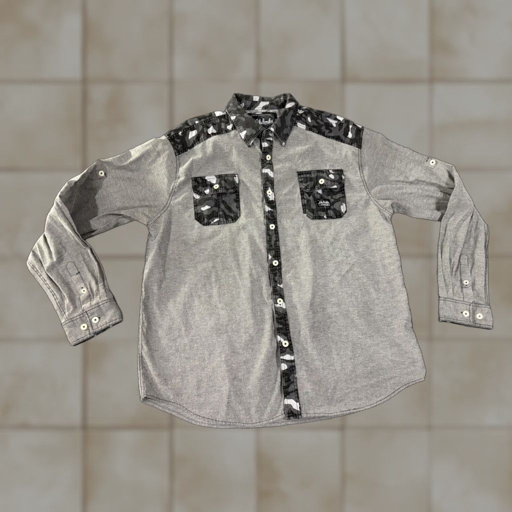 Vintage Akdmks Shirt Mens 3XL Gray Camouflage Trim Long Sleeve Button Front Outdoor Casual Size US XXL / EU 58 / 5 - 1 Thumbnail