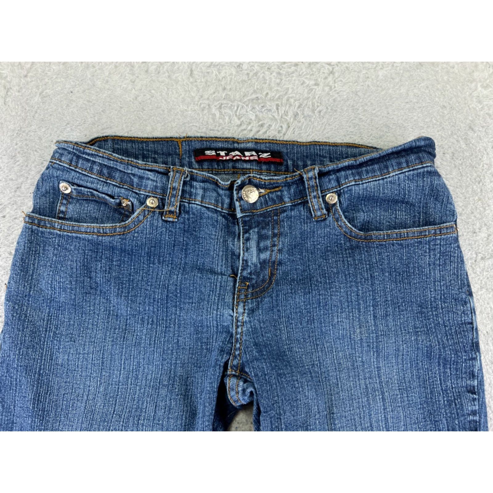 Vintage Starz Pants Womens Jeans Blue Denim Flared Low Rise Embroidered Cotton 26x29 Size 25" / US 0 / IT 36 - 4 Thumbnail