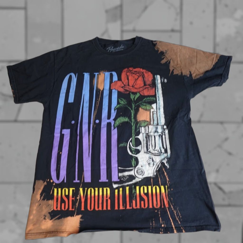 Bravado GNR Shirt Medium Blue Bravado Guns and Roses Use Your Illusion Tour Logo Graphic Print T-Shirt Unisex Adults Crew Neck Short Sleeve Size US M / EU 48-50 / 2 - 1 Thumbnail