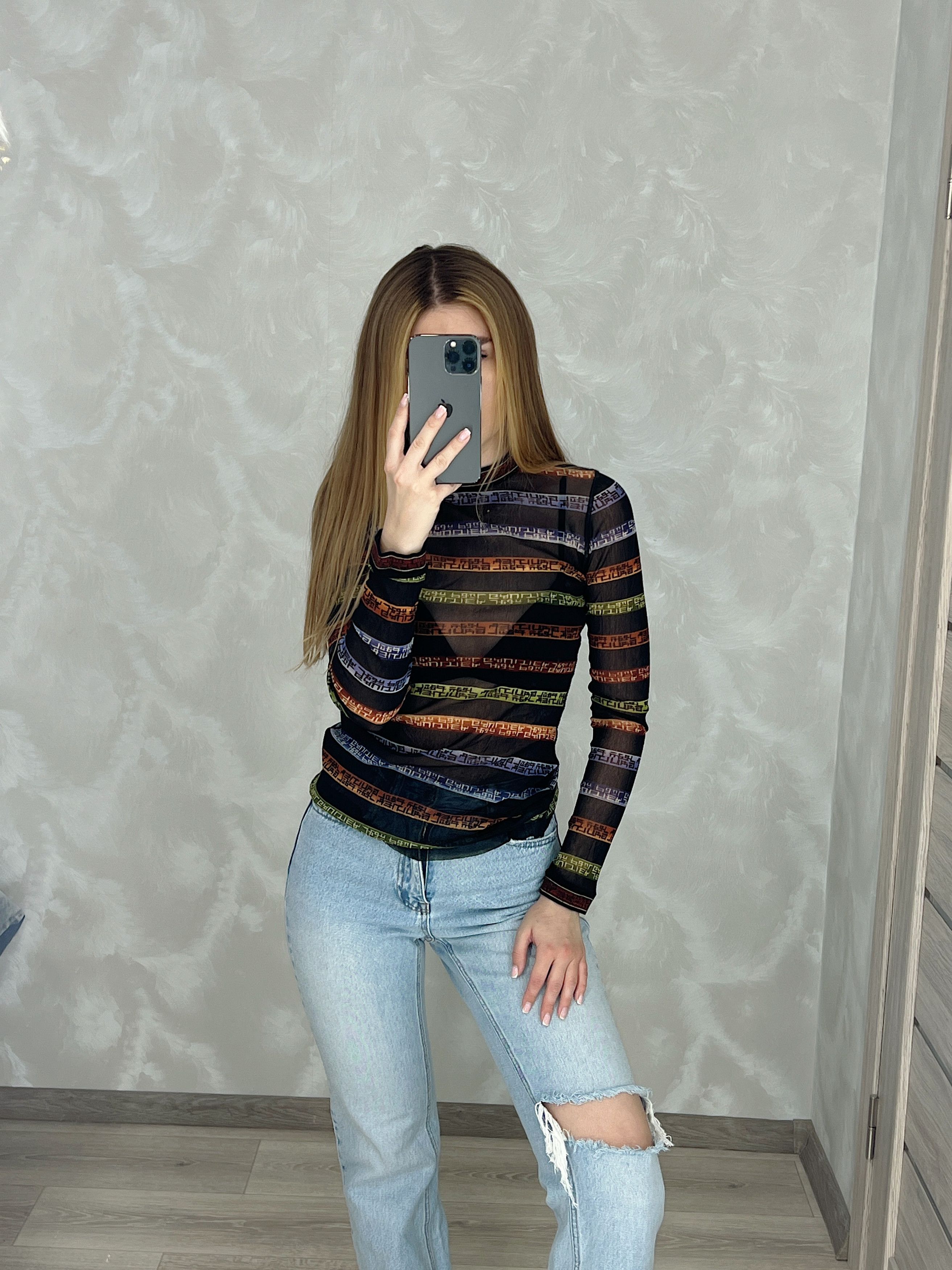 Jean Paul Gaultier × Vintage Vintage Jean Paul Gaultier Mesh Top LS Stripe Logo Print Size M / US 6-8 / IT 42-44 - 3 Thumbnail