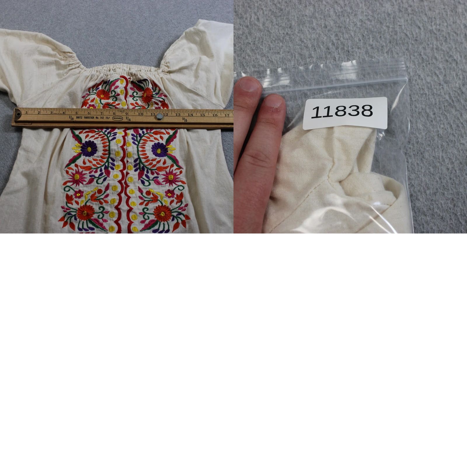 Vintage VINTAGE Mexican Embroidered Floral Dress Medium Cream Floral Peasant Boho Tunic Retro Dress Size ONE SIZE - 8 Thumbnail