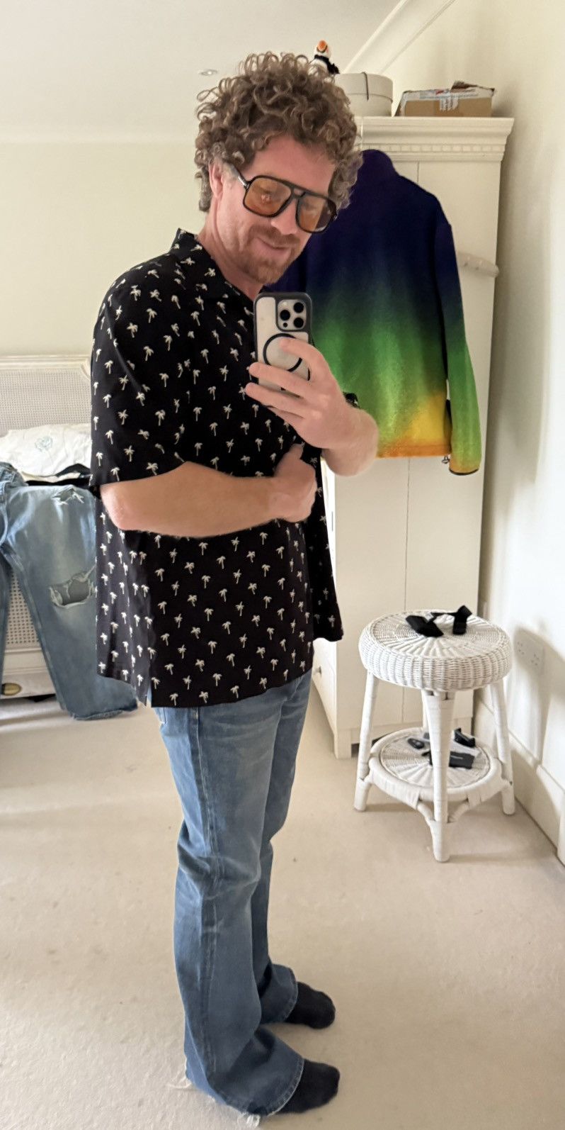Celine SS24 $1.15k 🤑 Celine Hedi palm tree Hawaiian Black shirt Size US L / EU 52-54 / 3 - 7 Thumbnail