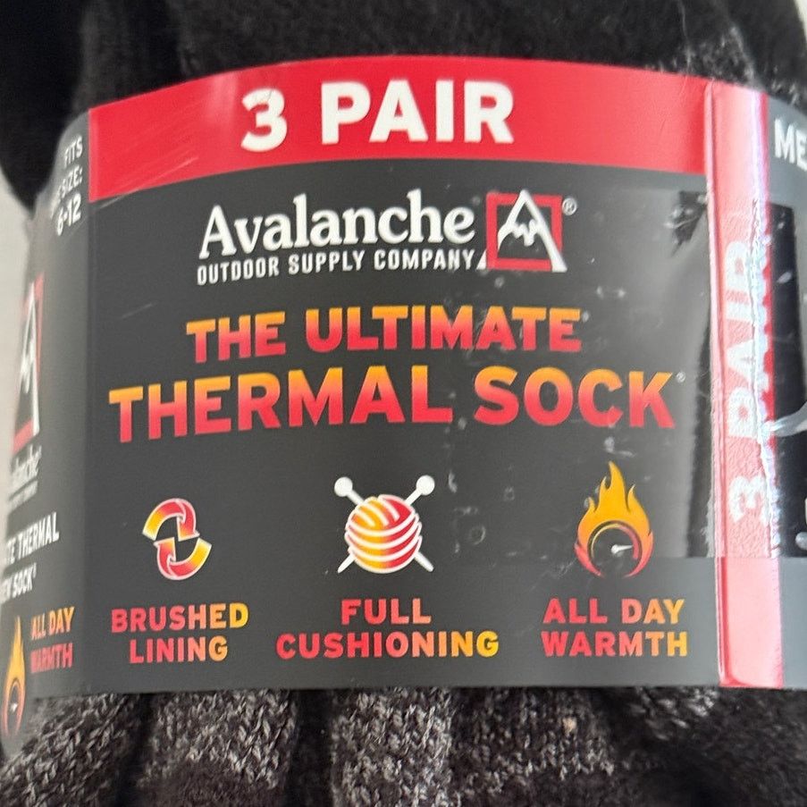 Avalanche Avalanche Outdoor Supply 3pk Thermal Crew Socks Black 6-12 Size ONE SIZE - 4 Thumbnail