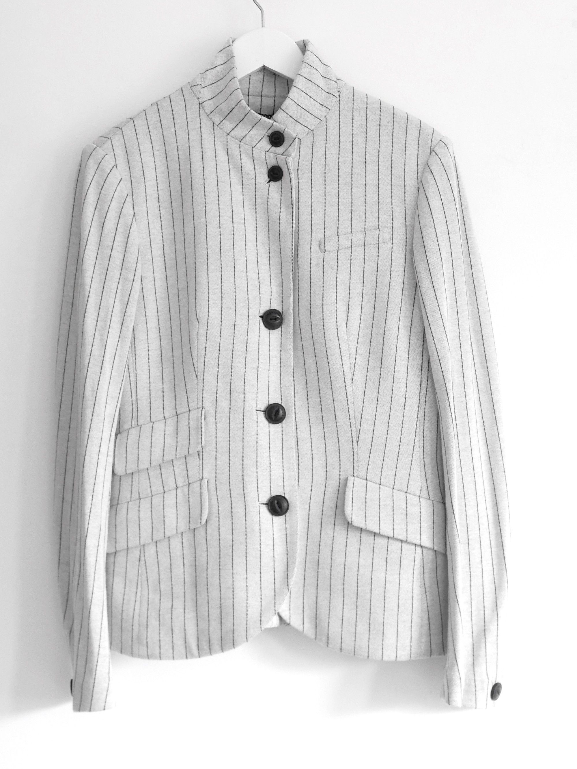 image of Rag Bone Rag & Bone Slade Grey Pinstripe Jersey Blazer Jacket, Women's (Size XS)