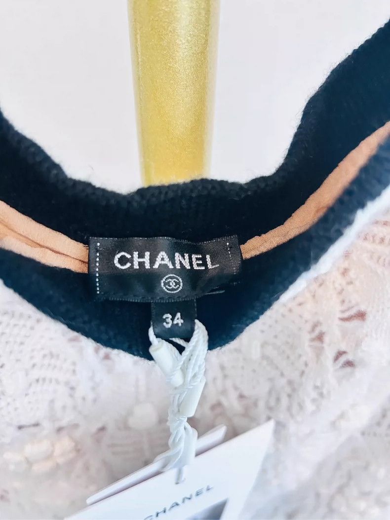 Chanel Chanel One-shoulder cashmere crochet short-sleeved dress | Grailed