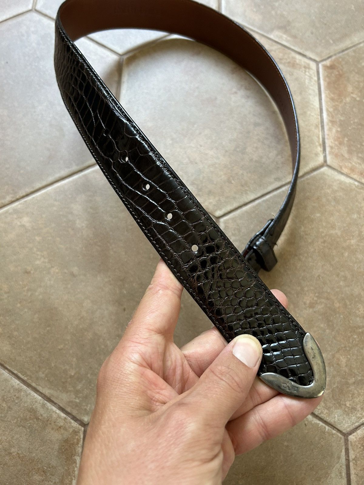 RALPH LAUREN ALLIGATOR BELT LEATHER SILVER BUCKLE