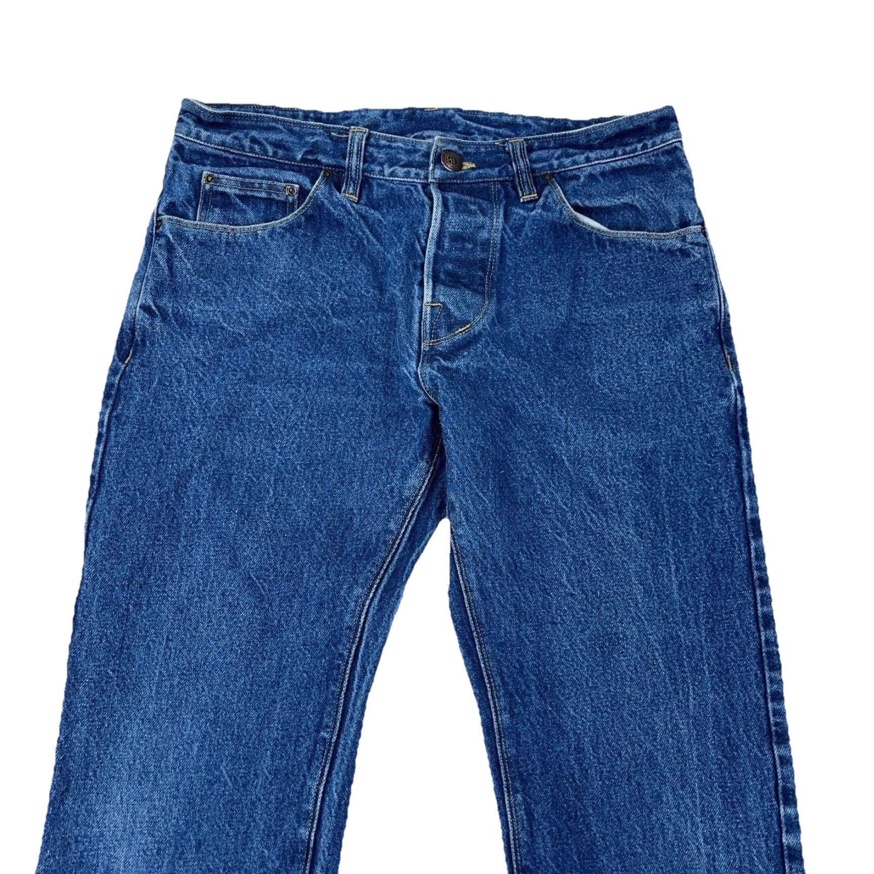Vintage Atelier Jeans Men Slim Straight Denim Button Fly Med Wash Faded 33 Blue Vintage N/A Size US 33 - 4 Thumbnail