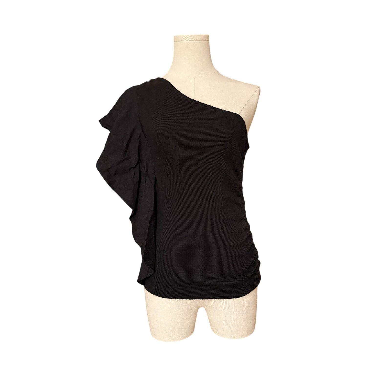 Anthropologie Anthropologie One Shoulder Ruffled Blouse in Black - X Small Size XS / US 0-2 / IT 36-38 - 5 Thumbnail