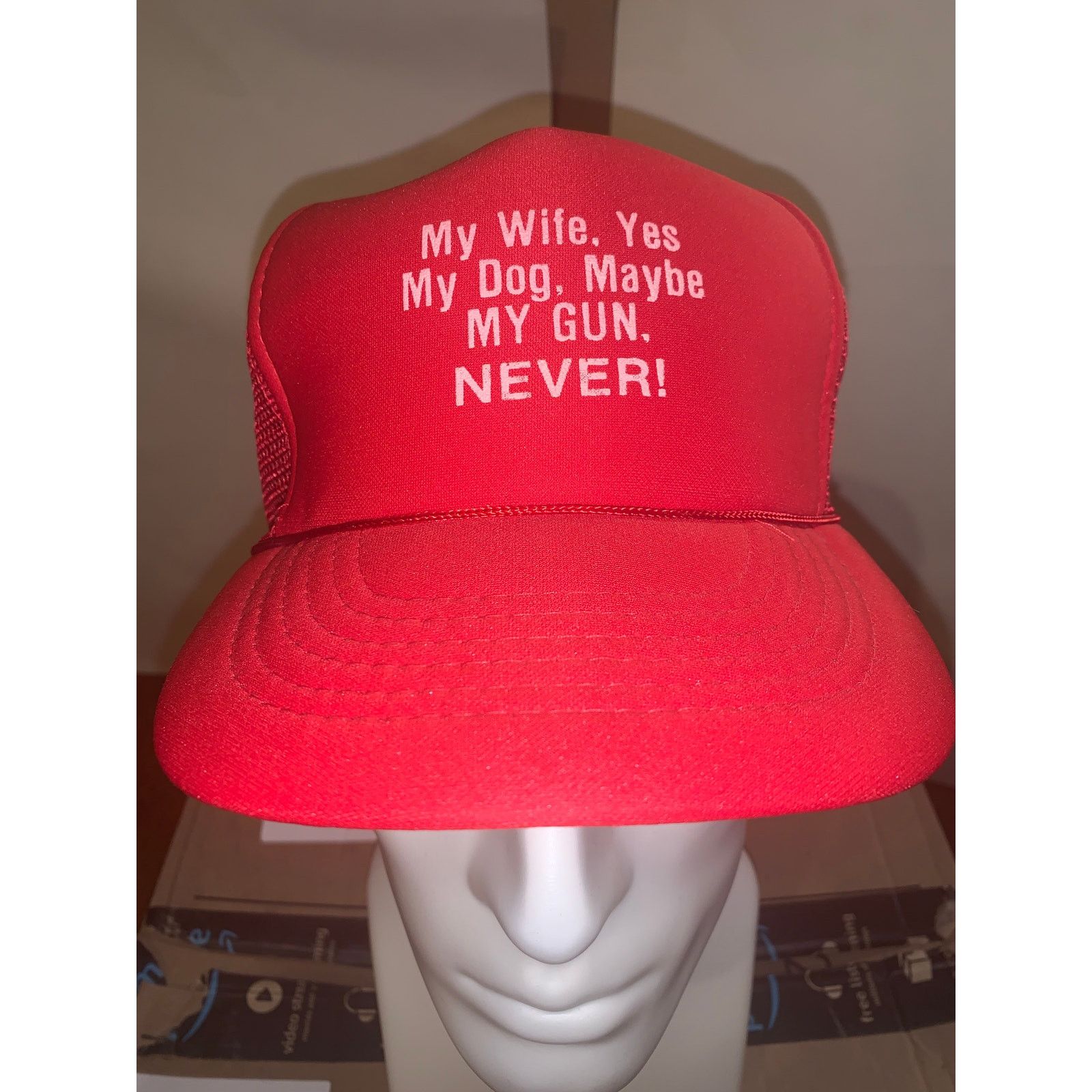 Crown Cap × Vintage My Wife Yes My Dog Maybe My Gun Never Trucker Hat Red USA Size ONE SIZE - 5 Thumbnail