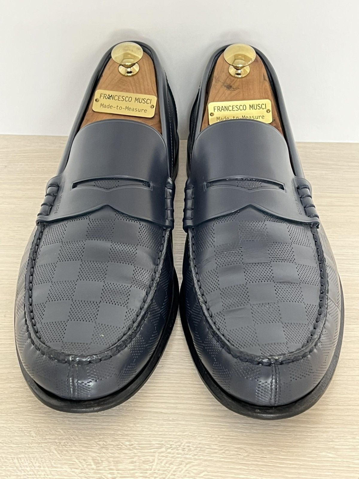 Louis Vuitton Louis Vuitton Damier Embossed Leather Penny Loafers Blue 10 Size US 10 / EU 43 - 6 Thumbnail