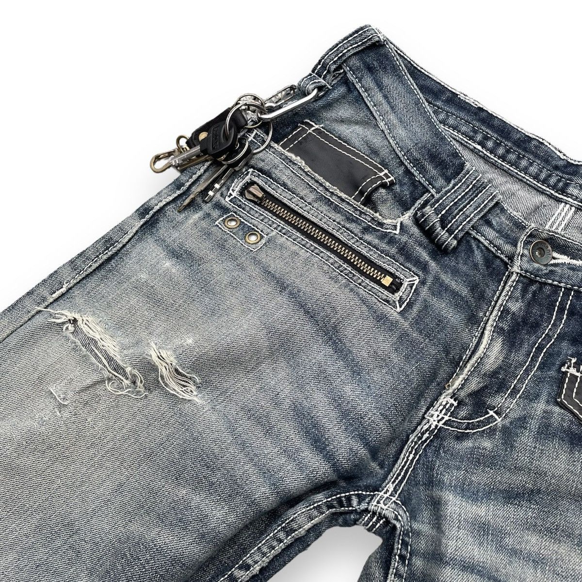 semanticdesign 🇯🇵 SEMANTIC DESIGN LEATHER POCKET WASHED DENIM PANTS Size US 29 - 4 Thumbnail