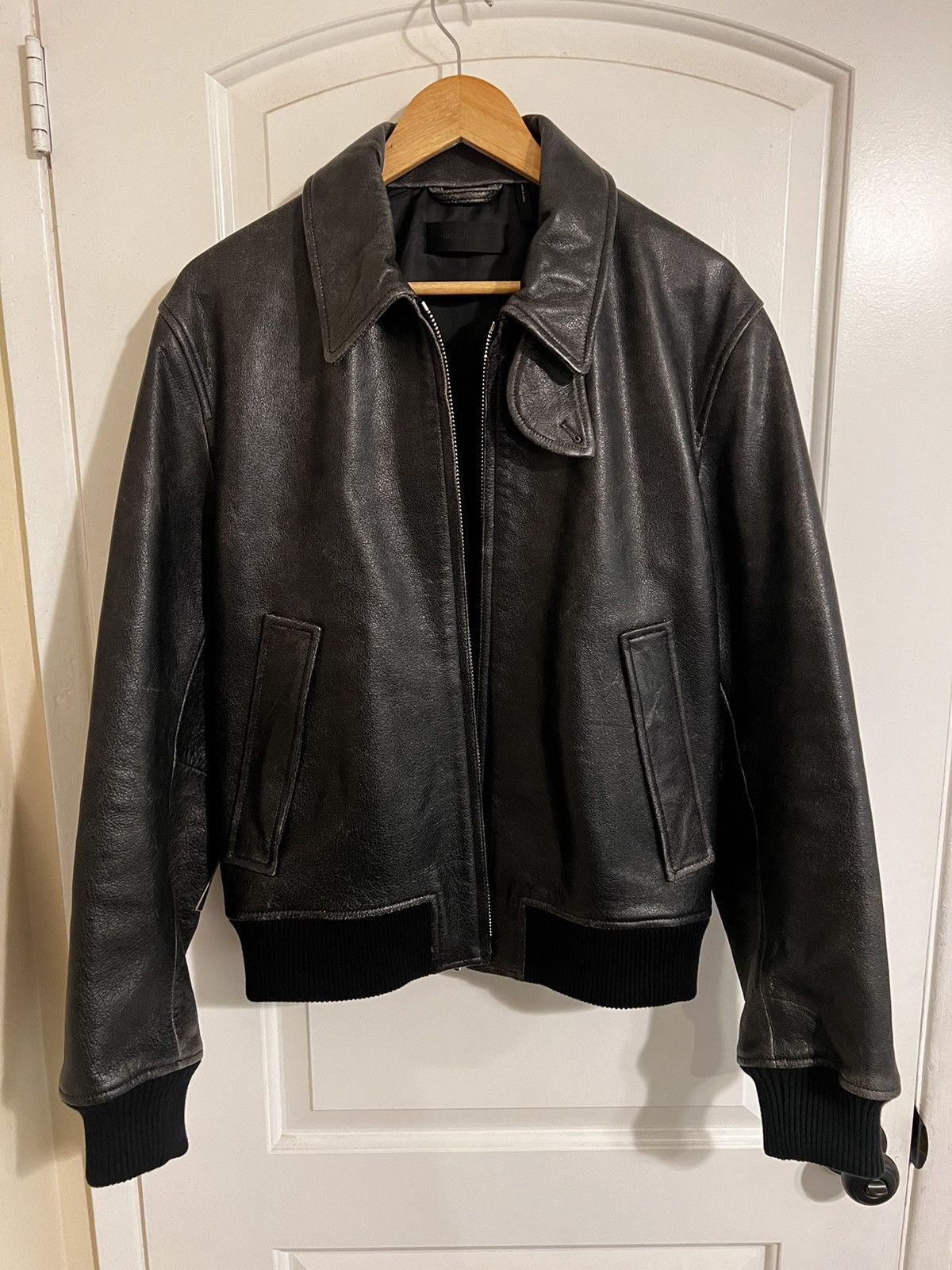 image of Helmut Lang Leather Bomber Jacket in Black, Men's (Size Medium)