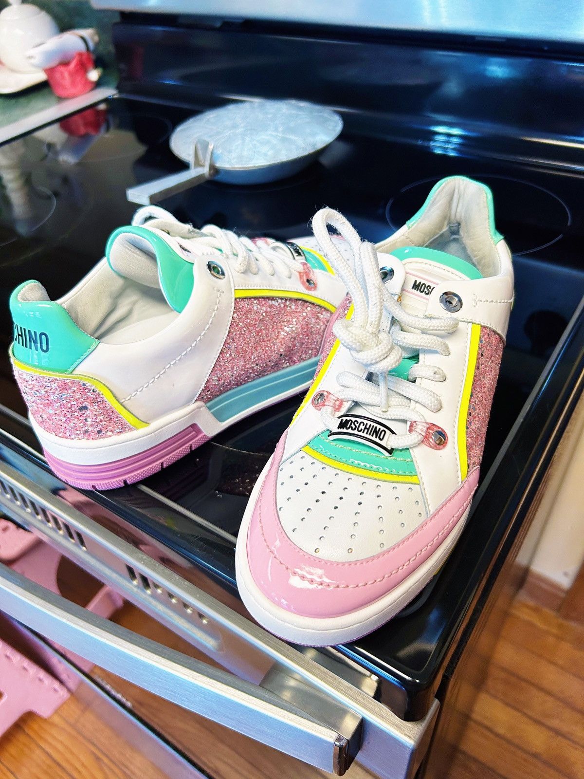 Moschino Authentic Moschino Pastel / Pink Glitter Low Top Sneakers Size US 8 / IT 38 - 4 Thumbnail