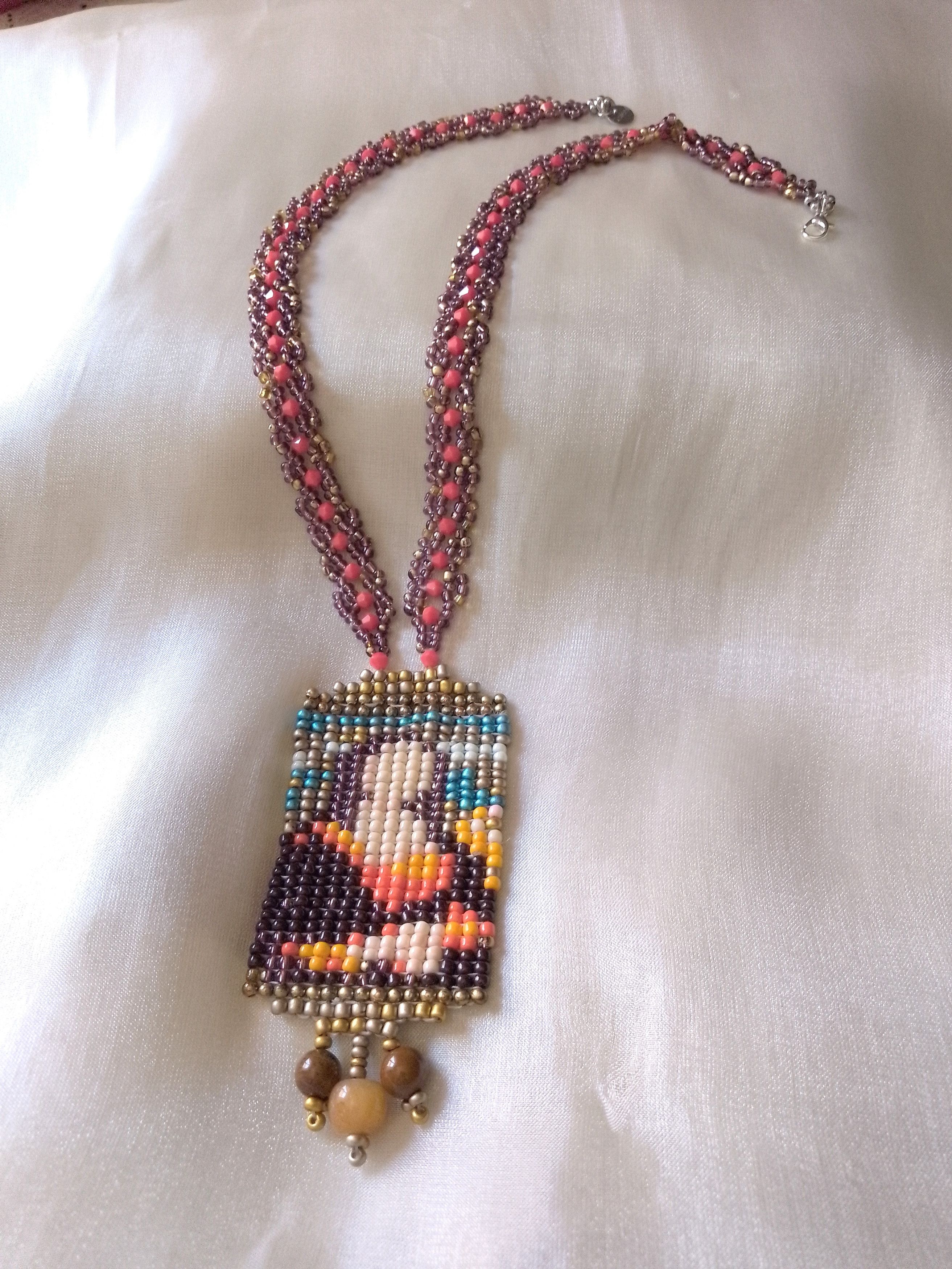 Handmade Long Boho Necklace Mona Lisa pendant natural gemstones Size ONE SIZE - 1 Thumbnail