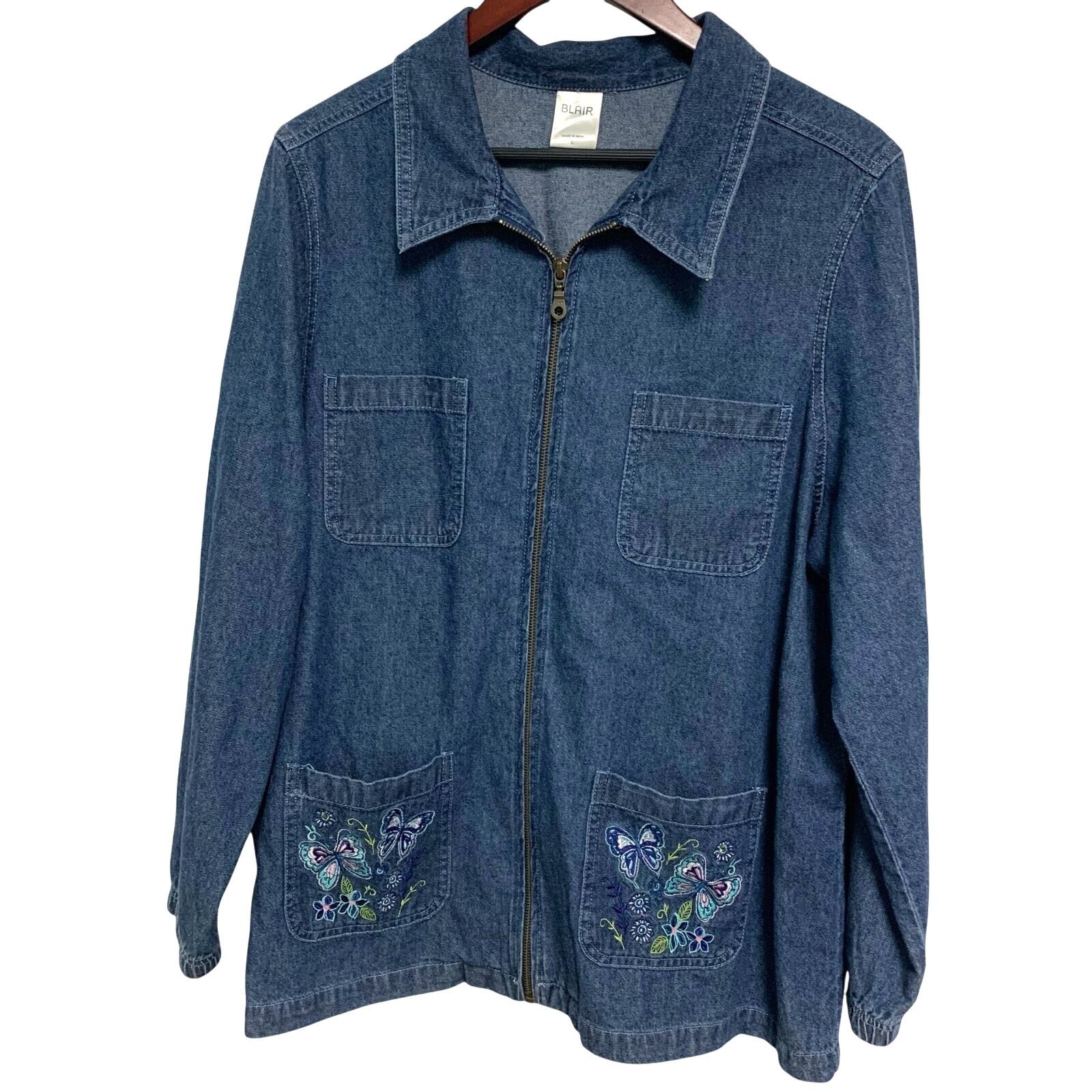 Vintage Blair Vintage Women's Full Zip Denim Cotton Butterfly Coat L Size L / US 10 / IT 46 - 1 Thumbnail