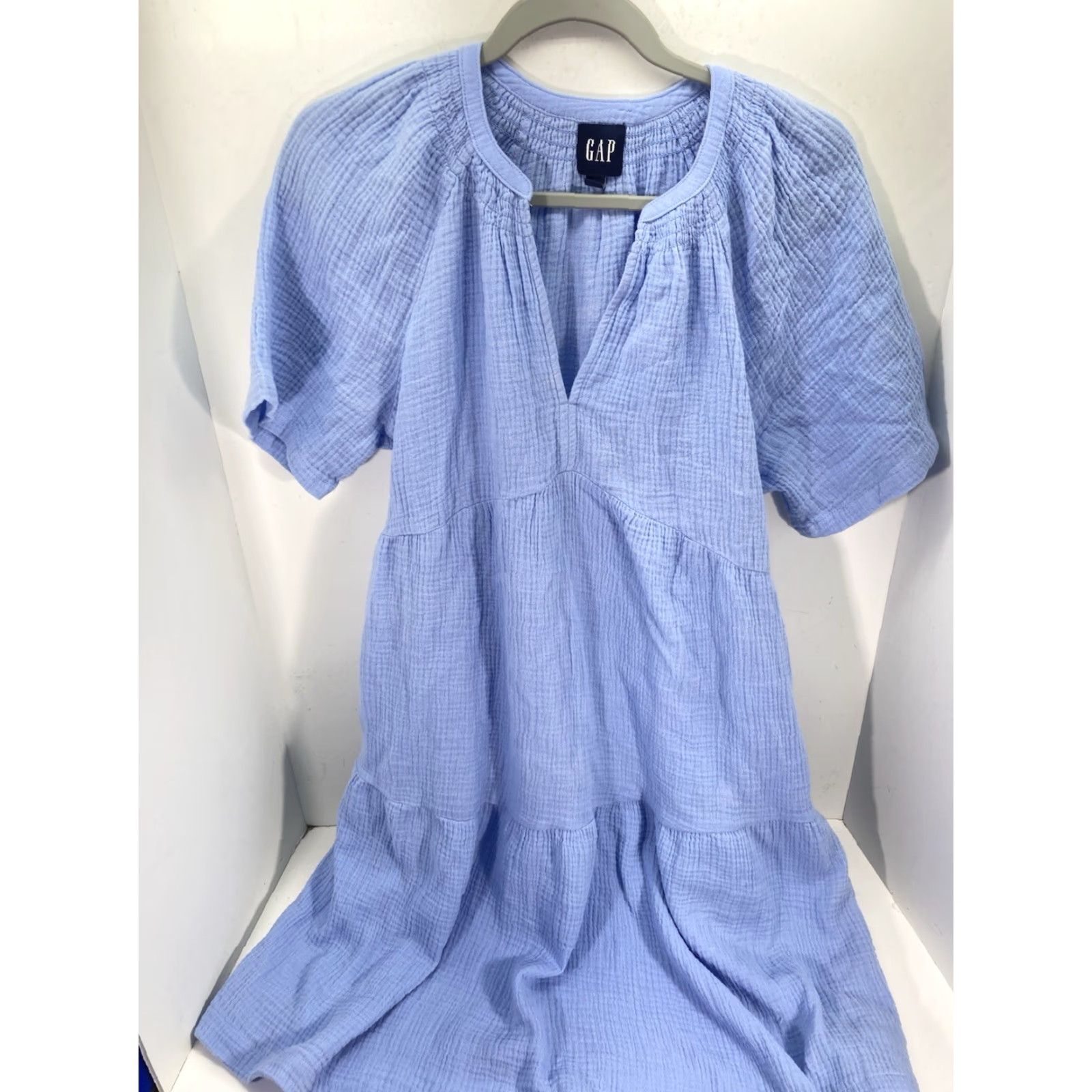 Gap Gap Dress Women XS Blue Short Sleeve Pockets Crinkled Gauze Tiered NWT Maxi Vintage: No, Gap, Regular, Cotton, 19 Across Chest 38 Shoulders to Waist Size 26" / US 2 / IT 38 - 2 Thumbnail