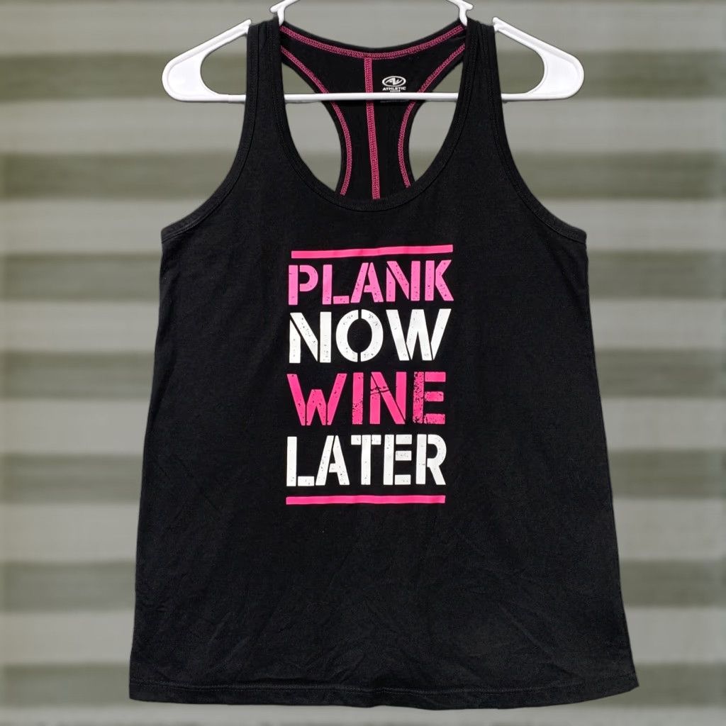 Athletic Works Athletic Works Women's M Racerback Tank Top Black "Plank Now Wine Later" Size M / US 6-8 / IT 42-44 - 1 Thumbnail