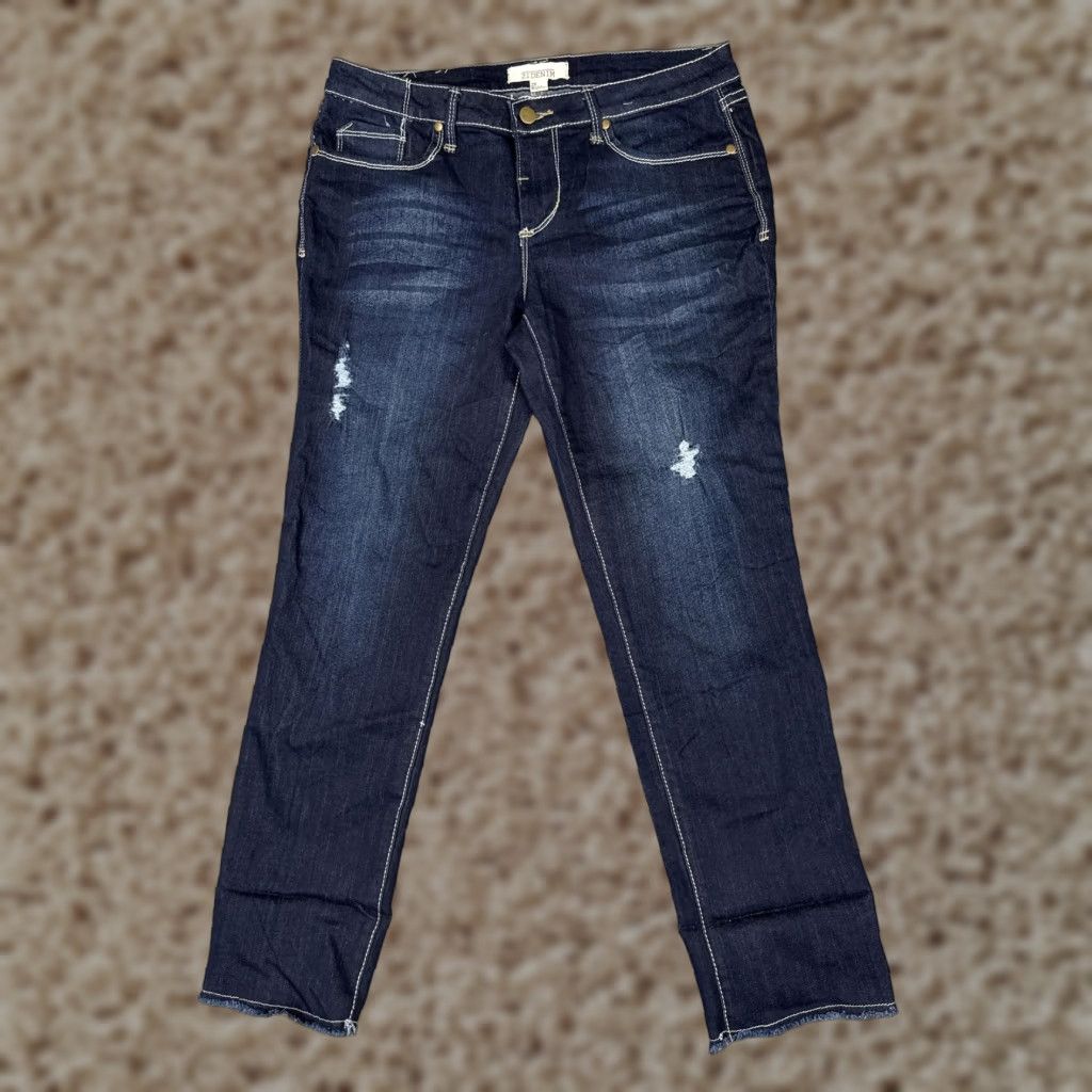 Denime 2.1 Denim Skinny Jeans Womens 29 Blue Dark Wash Distressed Mid Rise 29x27 Slim Size 29" - 1 Thumbnail