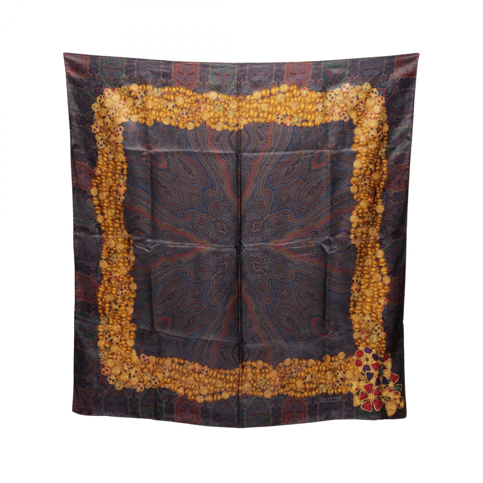 Chanel Chanel Gripoa Pattern Scarf Paisley Silk Black Multicolor Size ONE SIZE - 1 Thumbnail