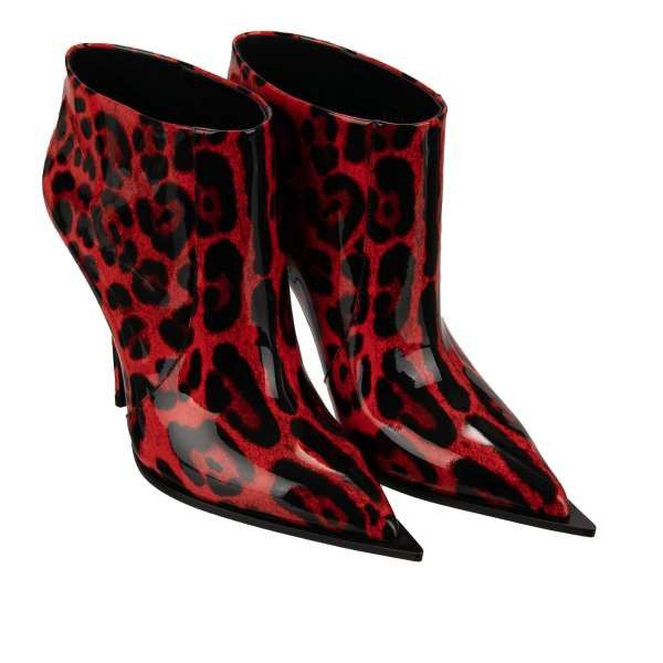 Dolce & Gabbana o1y0825 Leopard-Print Ankle Boots in Red/Black Size US 6.5 / IT 36.5 - 2 Thumbnail