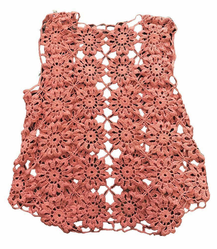 Designer New Pink Hand Made Waistcoat Crocheted Vest M Size M / US 6-8 / IT 42-44 - 3 Thumbnail