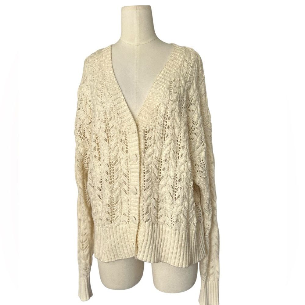 Rachel Zoe Rachel Zoe Women's Cardigan Sweater Beige Button-Up Long Sl Size L / US 10 / IT 46 - 2 Thumbnail