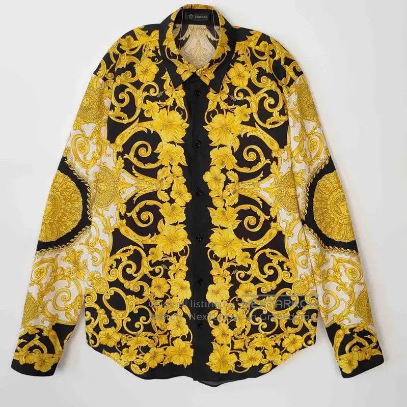 Versace Versace Black Cotton Printed Long Sleeve Shirt . Size US M / EU 48-50 / 2 - 1 Thumbnail