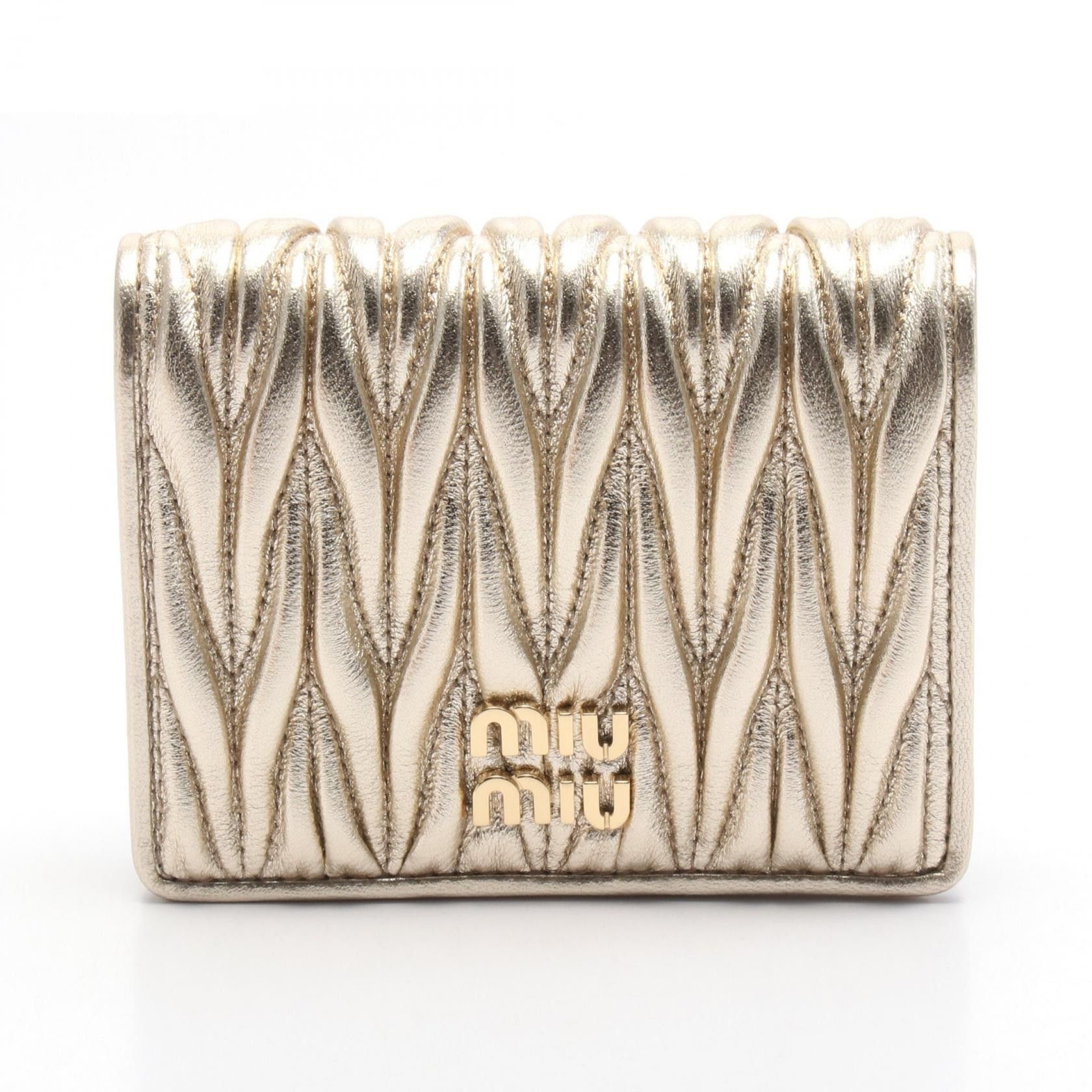 Miu Miu Miu Miu Matelasse Bi-Fold Wallet Leather Gold Size ONE SIZE - 1 Thumbnail