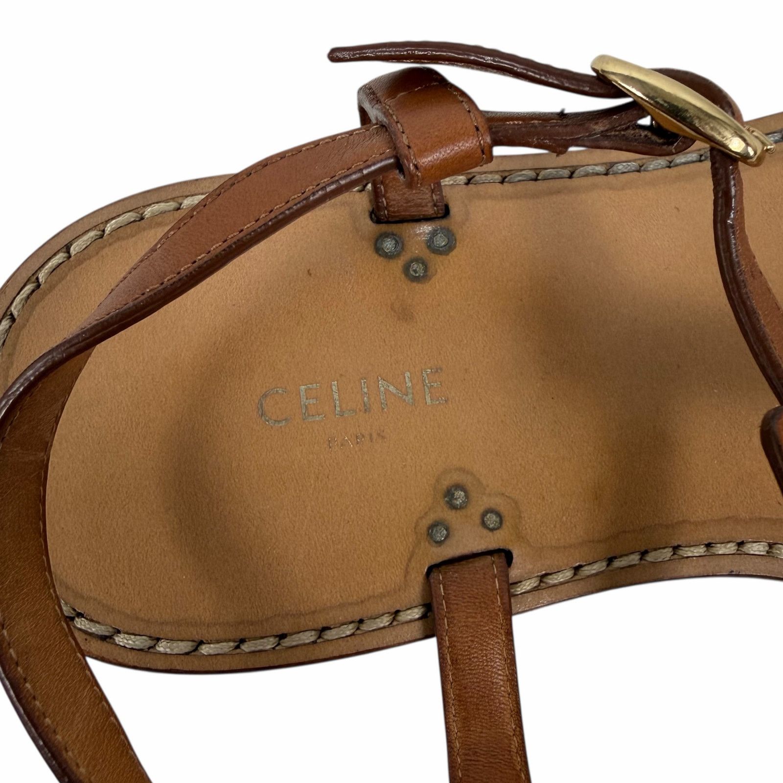 Celine Celine Triomphe Thong Leather Flat Sandal Brown Size 36 Size US 6 / IT 36 - 12 Thumbnail