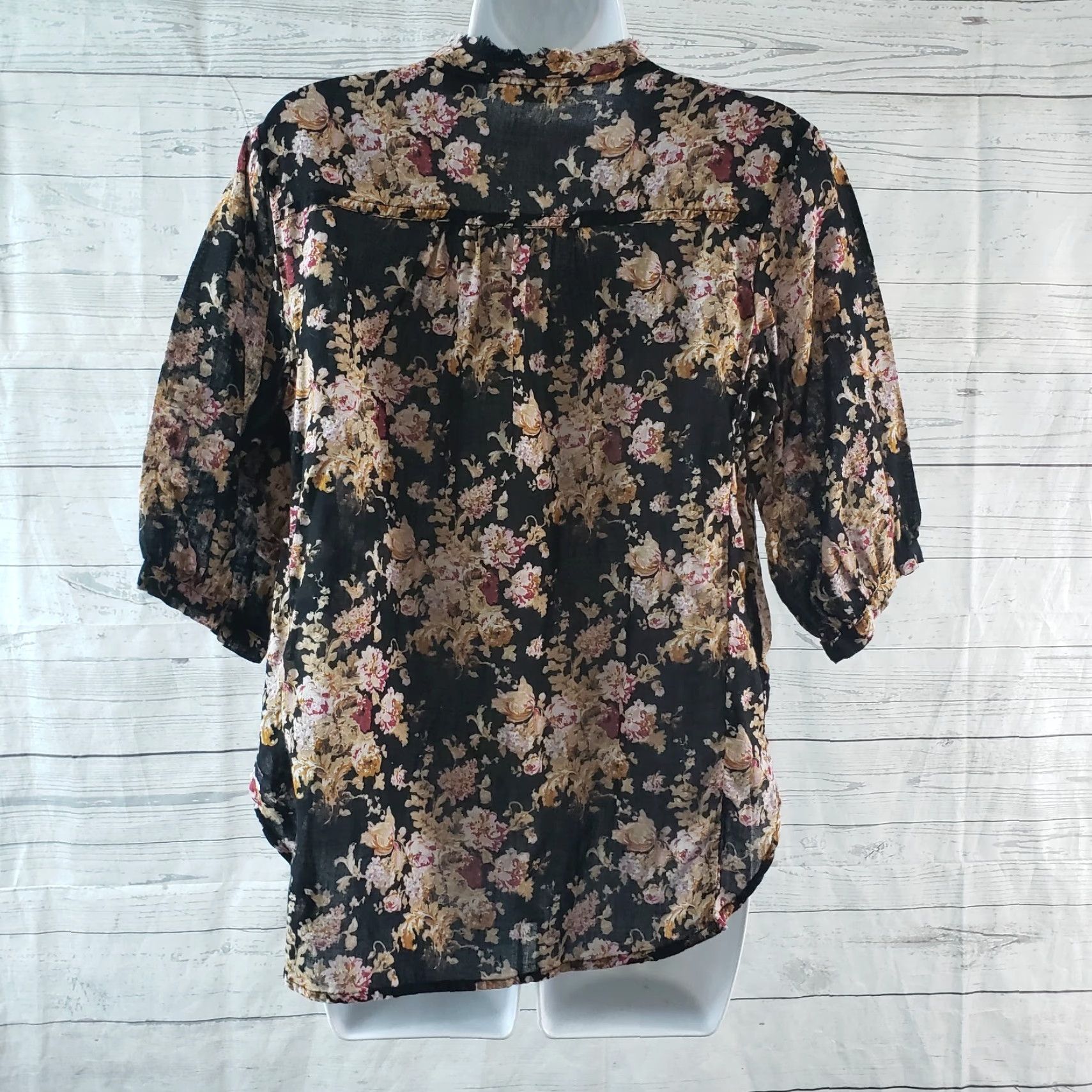 Vintage Denim & Supply Ralph Lauren Womens Blouse XS Black Floral Ruffle Semi Sheer Size XS / US 0-2 / IT 36-38 - 4 Thumbnail