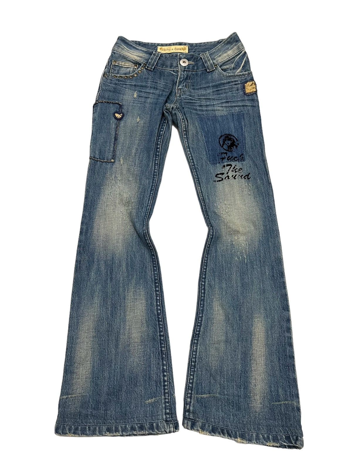 image of If Six Was Nine x Le Grande Bleu L G B Icm & Corn Designed By Kojo Flared Denim Jeans in Blue Denim