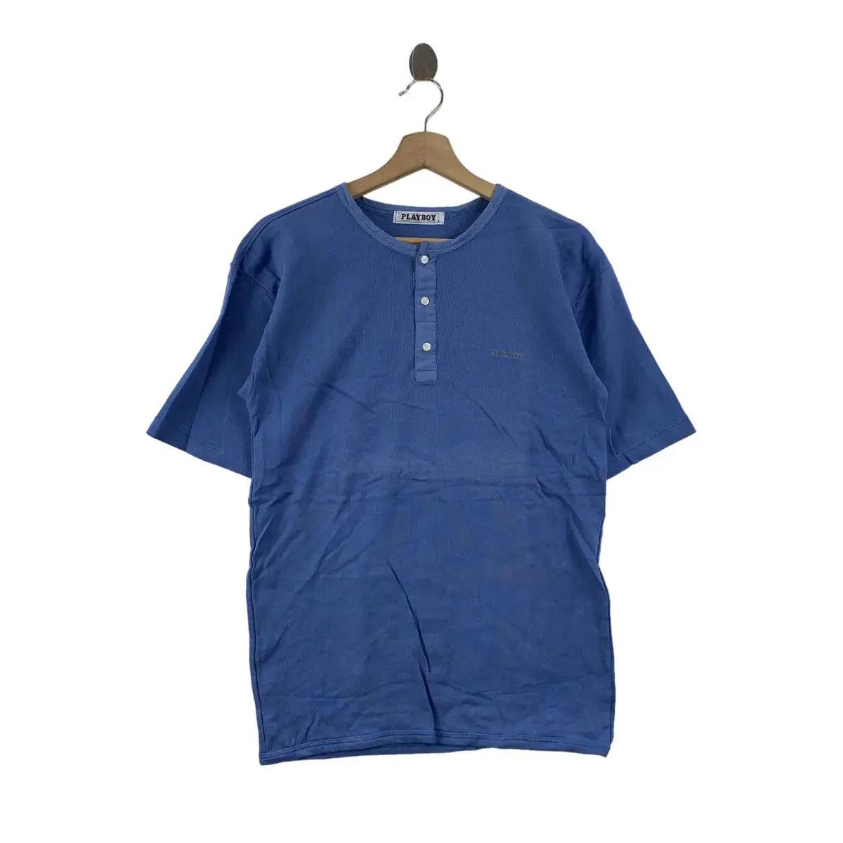 Playboy Vintage PLAYBOY COLLECTION Blue Henley Plain Tee Shirt Top Size US M / EU 48-50 / 2 - 1 Thumbnail