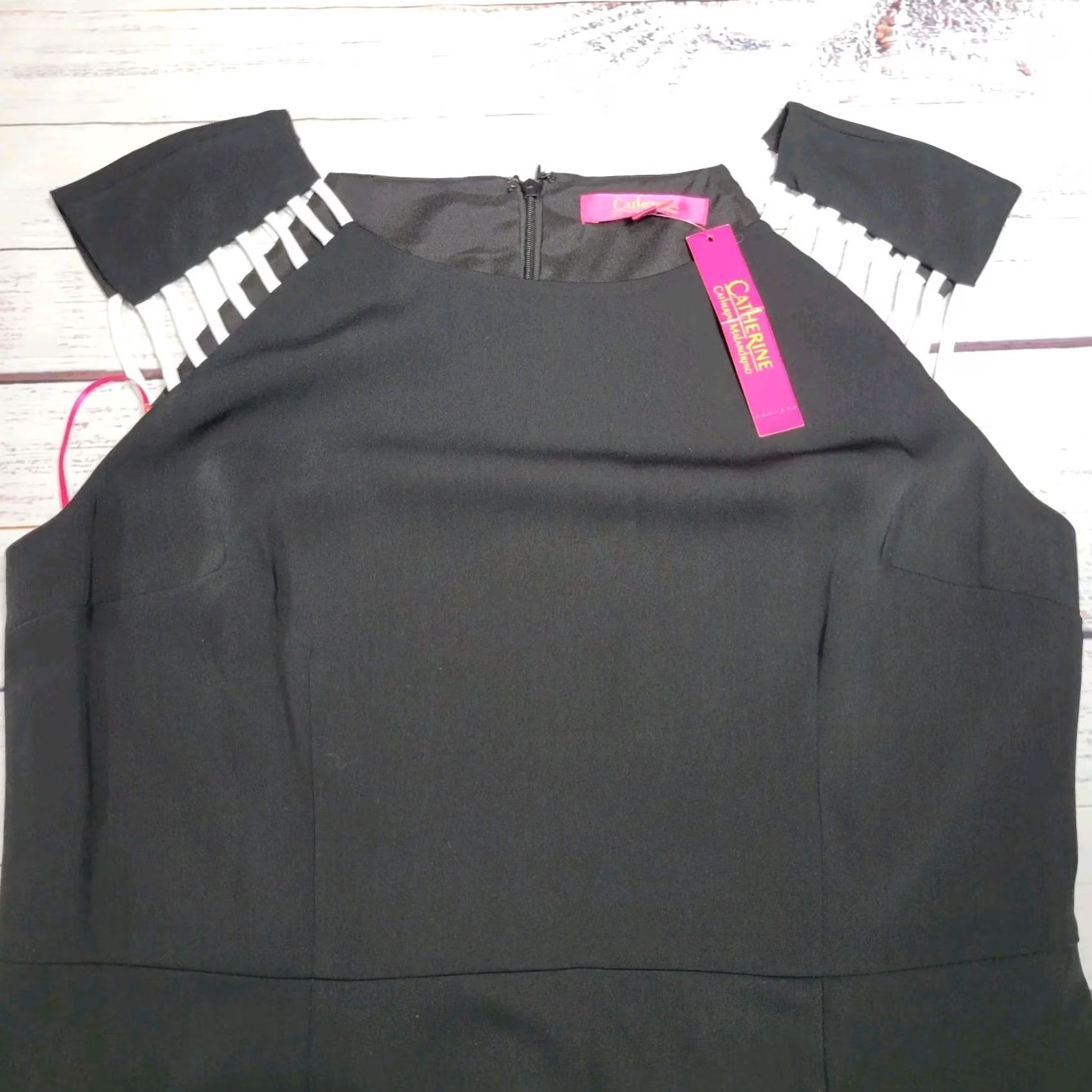 Vintage Catherine Malandrino Olivia Contrast Office Dinner Sheath Pencil Dress Black 12 Size XL / US 12-14 / IT 48-50 - 3 Thumbnail