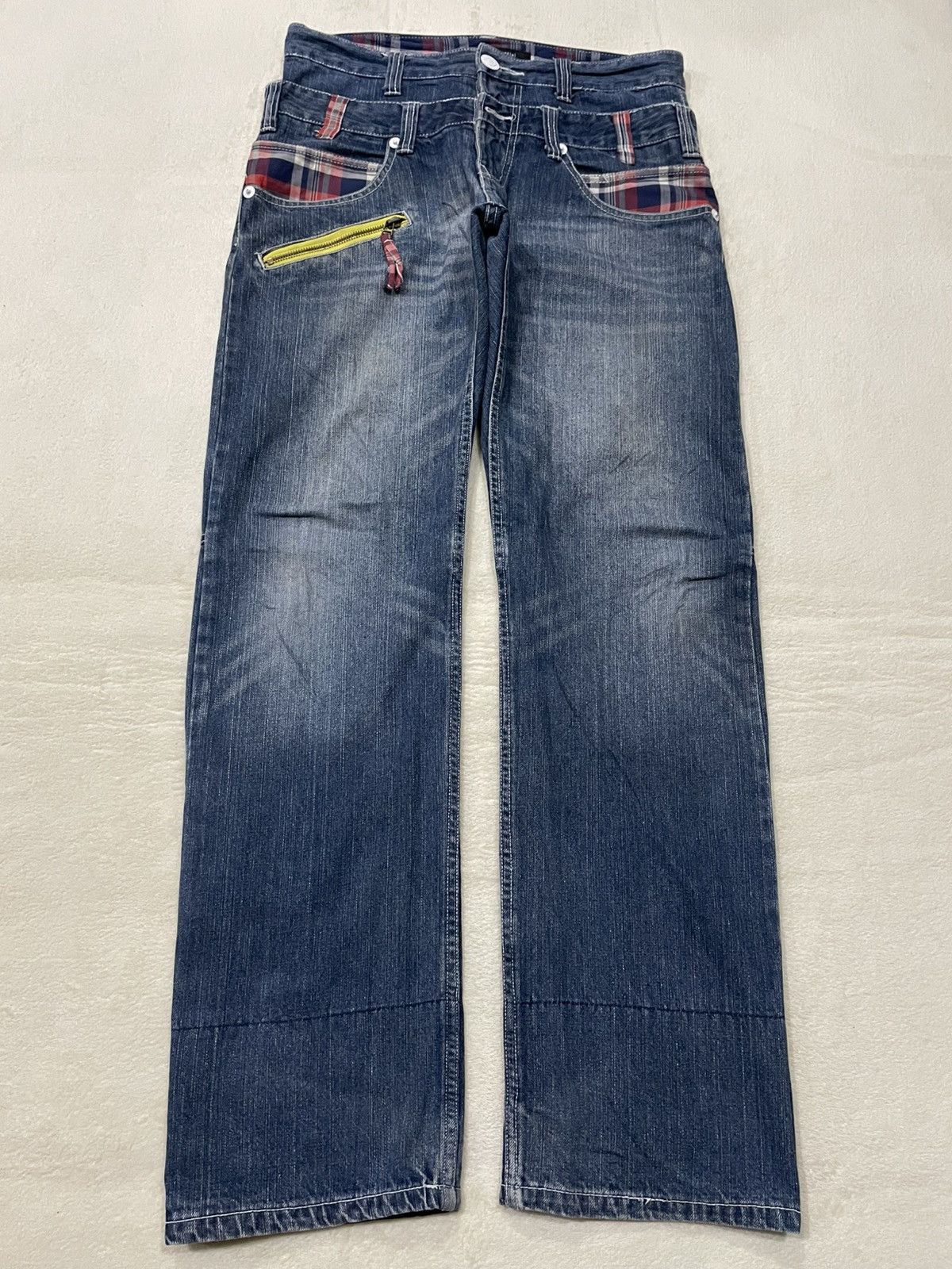 Japanese Brand Vintage Memory Special Double Waist Faded Dark Blue Jeans Size US 32 / EU 48 - 1 Thumbnail