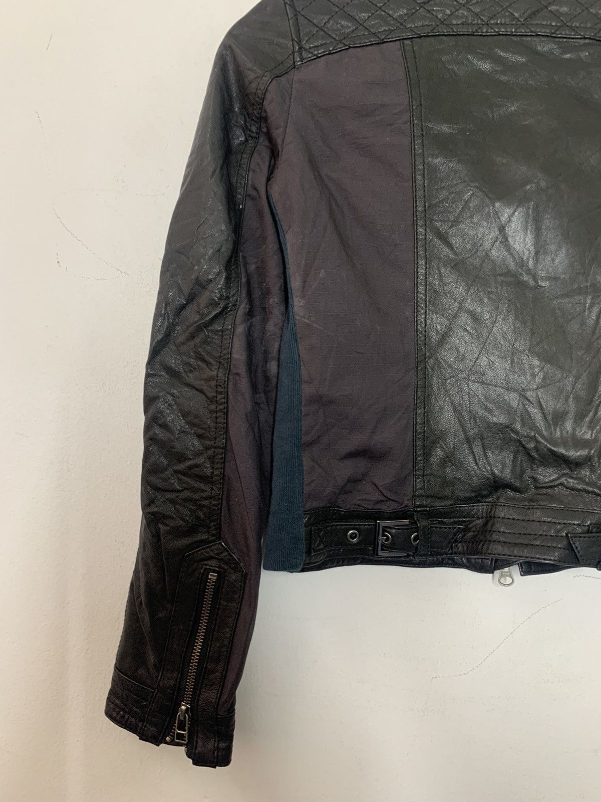 5351 POUR LES HOMMES × Japanese Brand 5351 Pour Les Femmes Cropped Leather Hybrid Jacket Size XS / US 0-2 / IT 36-38 - 7 Thumbnail