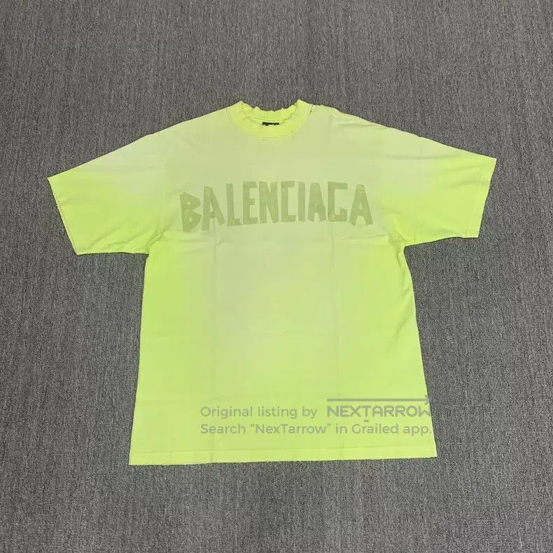 Balenciaga Balenciaga Neon Yellow Tape Worn Hole Short Sleeve Size US S / EU 44-46 / 1 - 1 Thumbnail