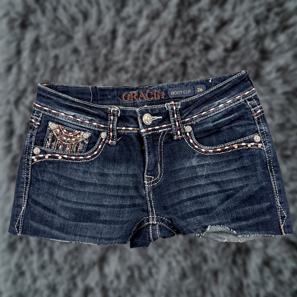 Grace in LA Grace in LA Shorts Women 26 Blue Denim Mid Rise Cutoff Stretch Vintage No Size 26" / US 2 / IT 38 - 1 Thumbnail