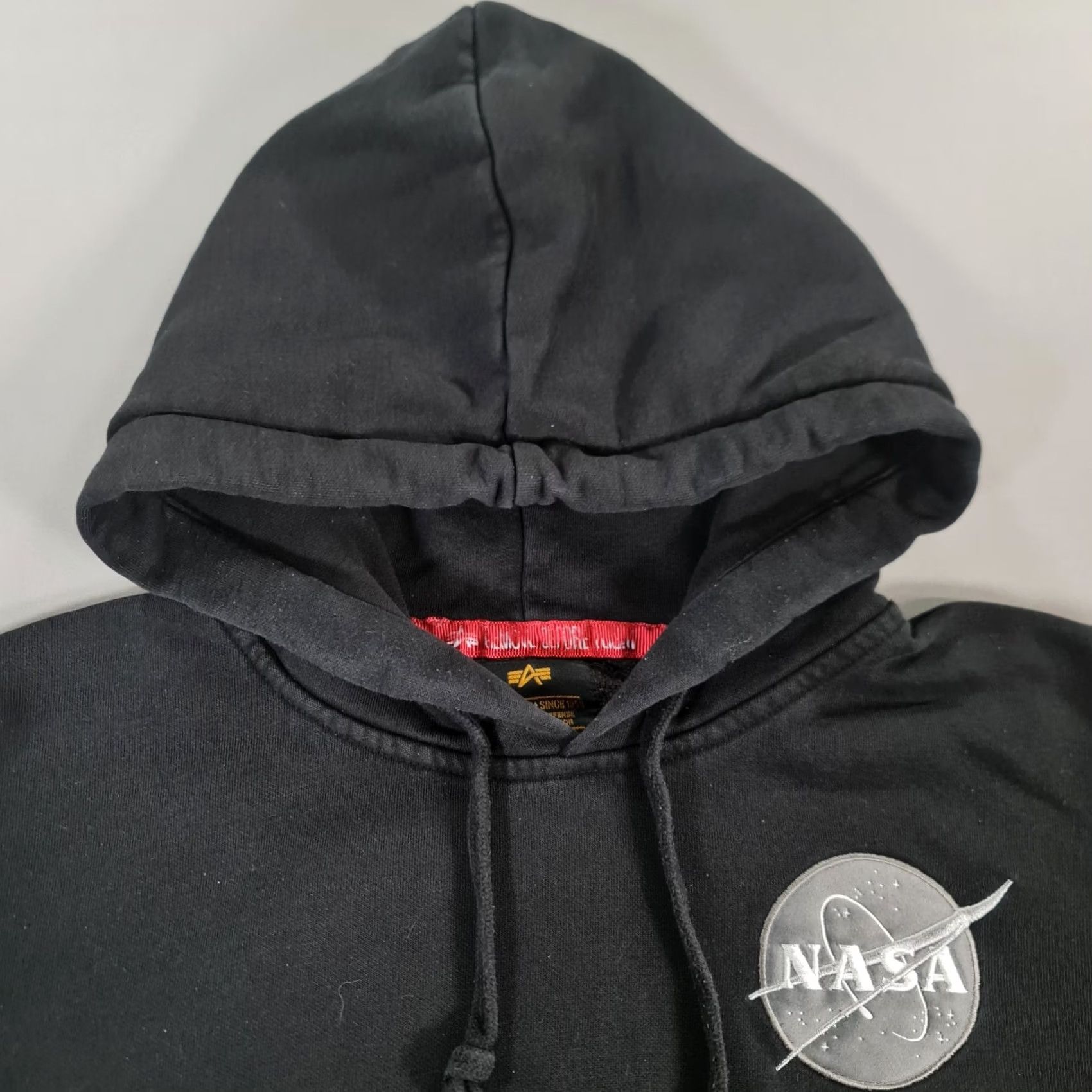 Jordan Brand Alpha Industries Mens Hoodie Black Small Nasa Space Shuttle USA Flag Logo Fleece Size US S / EU 44-46 / 1 - 2 Thumbnail