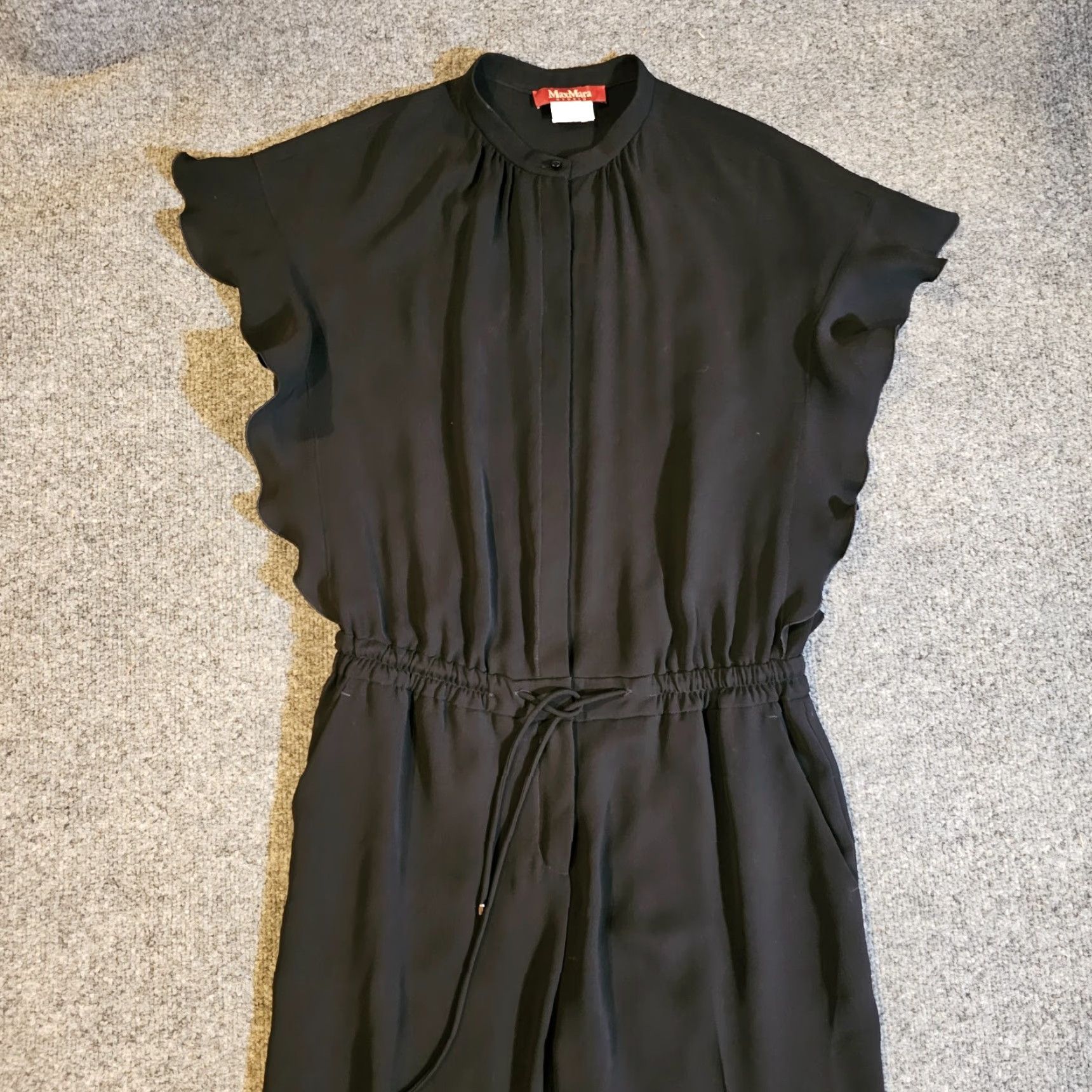Max Mara VINTAGE MaxMara Jumpsuit Women 10 Black Short Sleeve Tie Waist High Neck Casual Cocktail Size 32" / US 10 / IT 46 - 2 Thumbnail