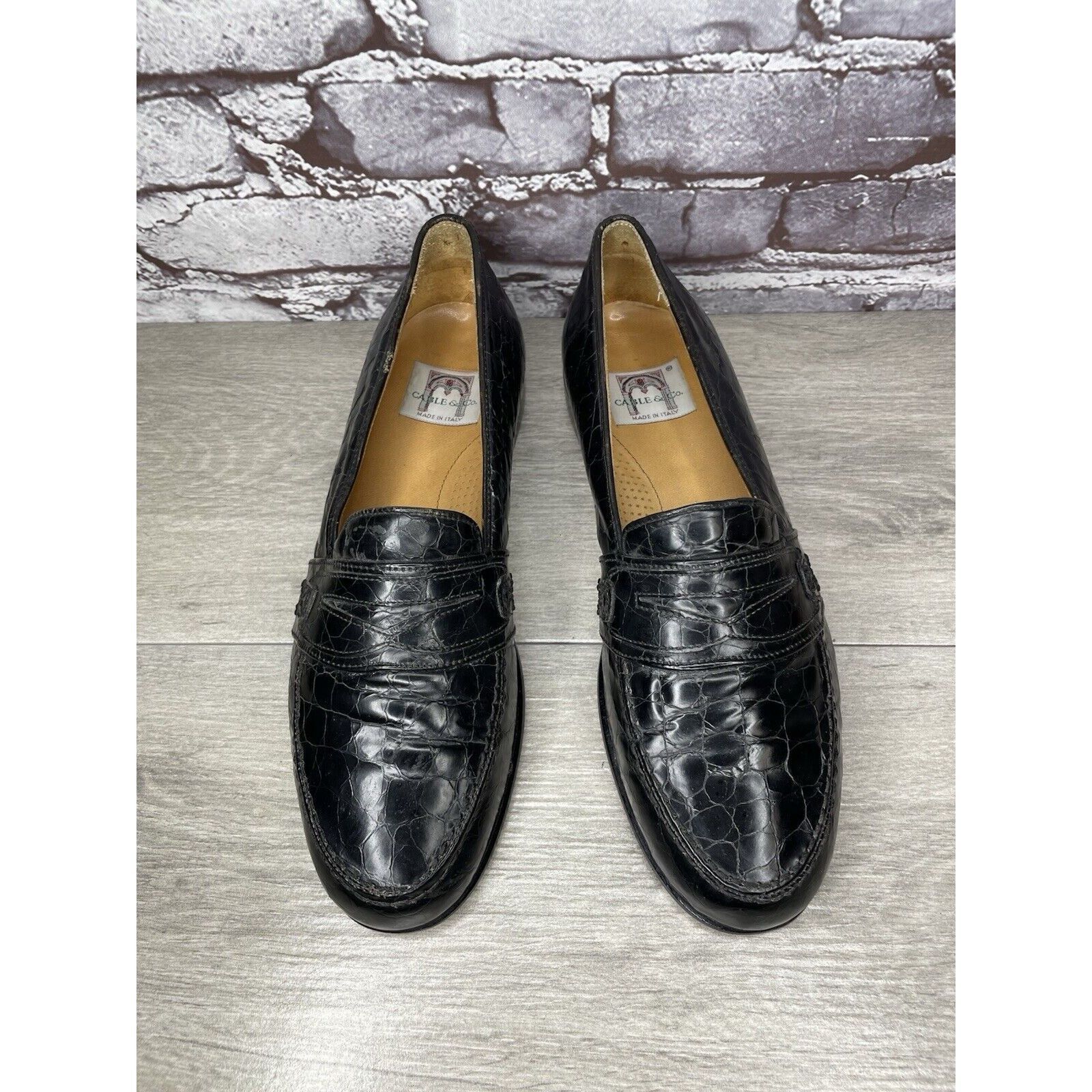 Other Cable & Co. Black Leather Croc Penny Loafers Dress Shoes Men Size US 9.5 / EU 42-43 - 23 Thumbnail