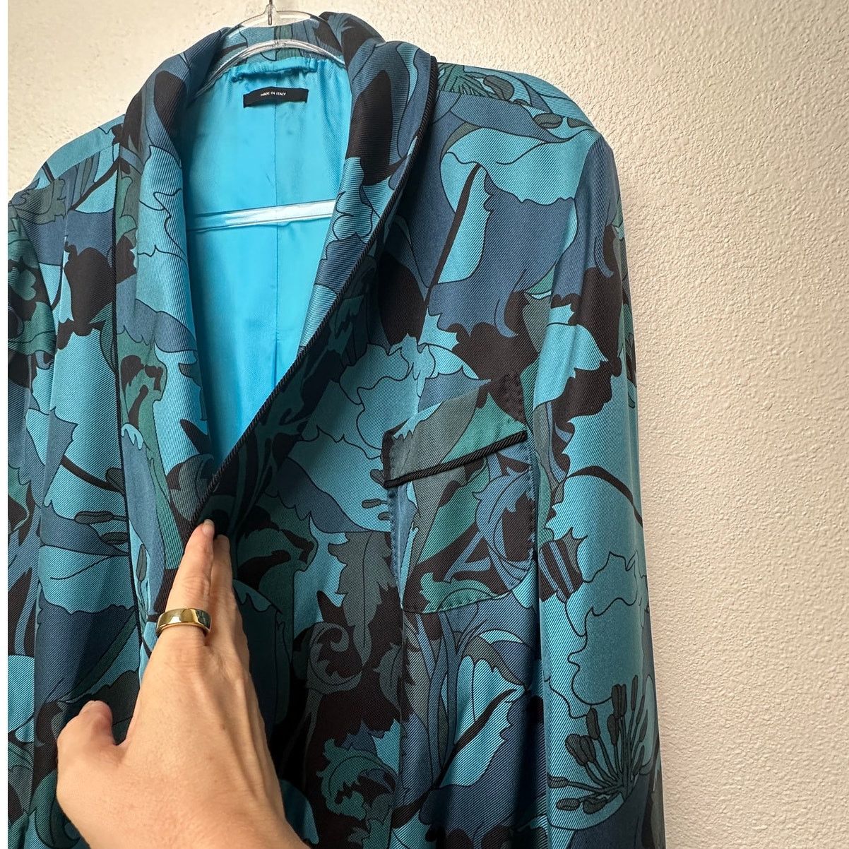 Tom Ford Tom Ford Floral Silk Twill Robe Blue/Teal Men M Tassel Belt Size US M / EU 48-50 / 2 - 5 Thumbnail